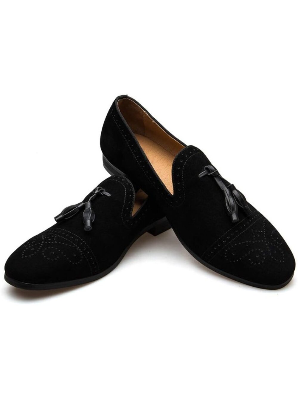 🆕Men's Black Vintage Velvet Embroidery Noble Loafer Shoes Slip-on Tassel